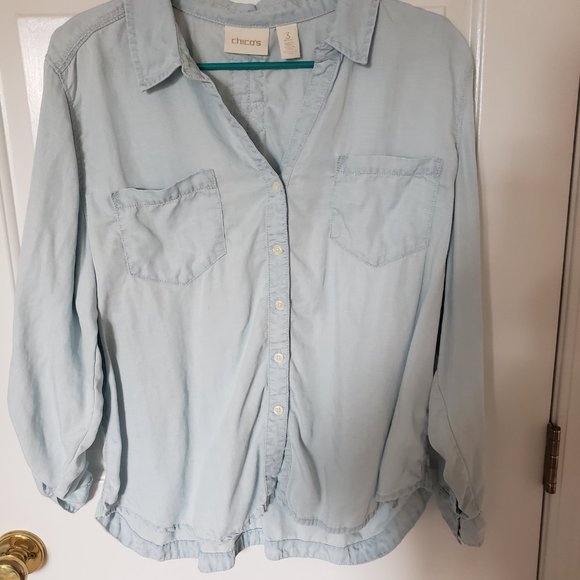 Chico's Lyocell Soft XL Petite Faded Blue Button Up Shirt - Picture 7 of 9
